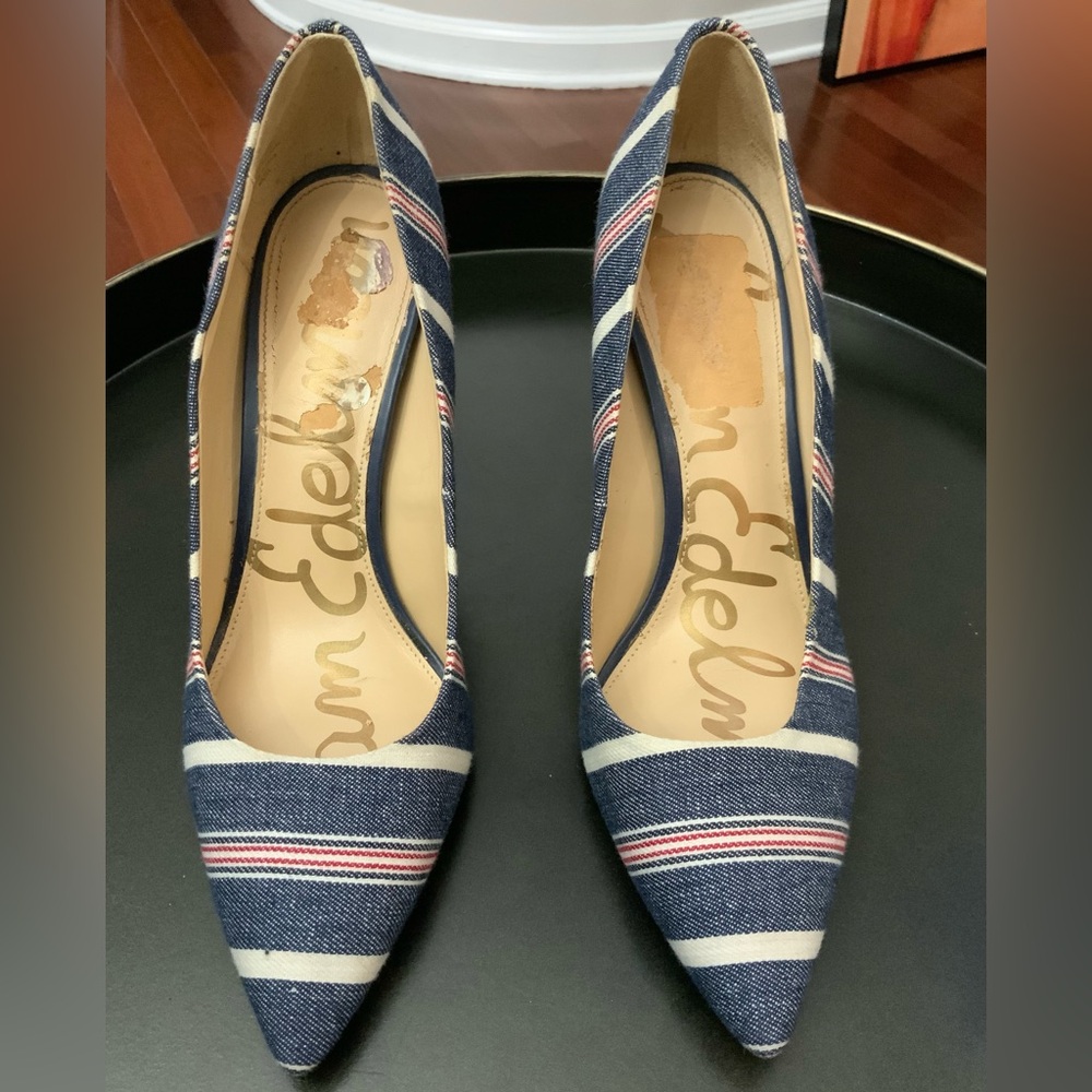Sam Edelman’s “Hazel” Women's 8.5 Navy Striped Heel